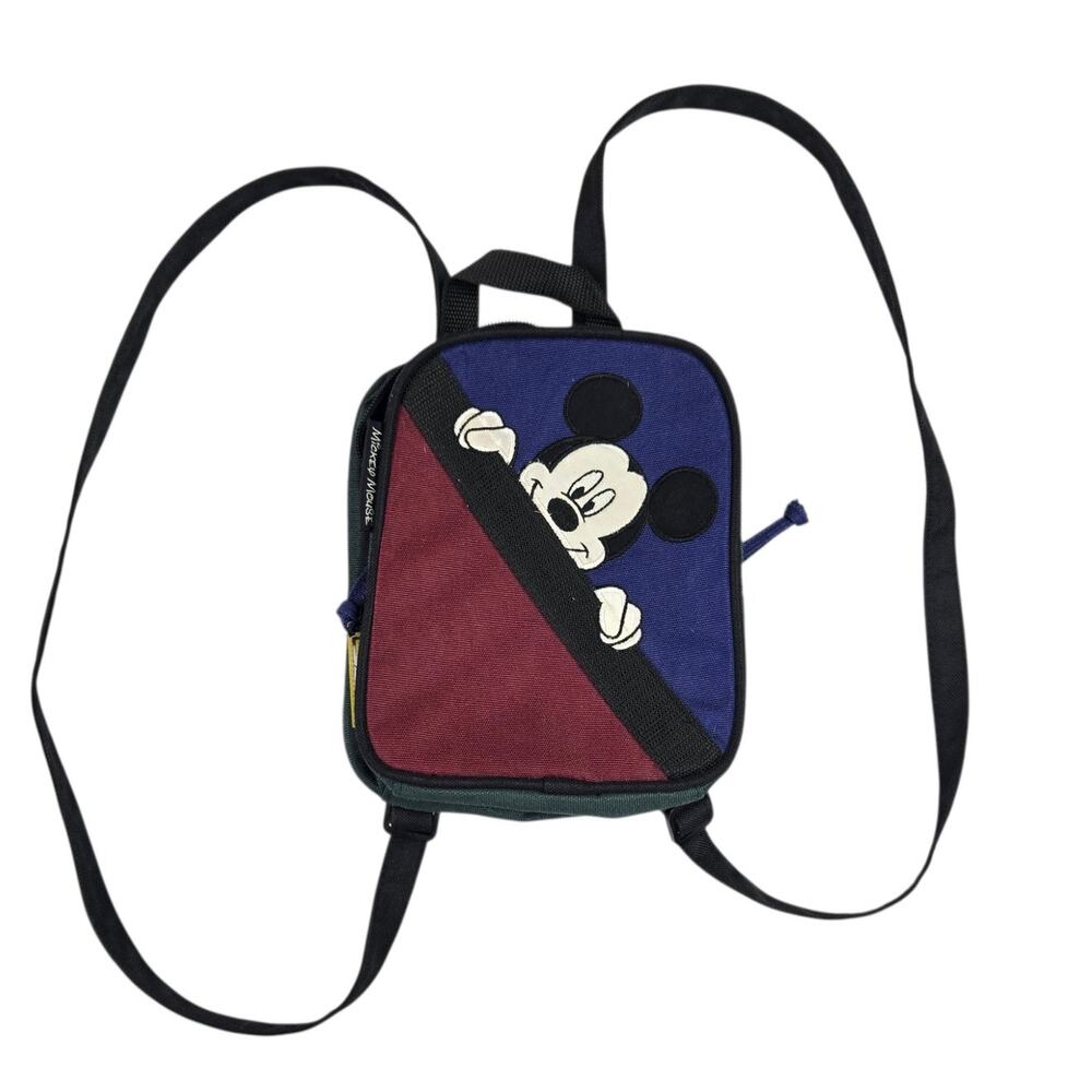 Vintage Mickey Mouse Mini Backpack Cotton Canvas Color Block Green Blue 90s